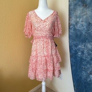 NWT Kate and Lily dress with 3 tiered hem red motif on cream Sz6